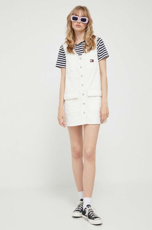 Вельветова сукня Tommy Jeans колір білий mini пряма фото 2