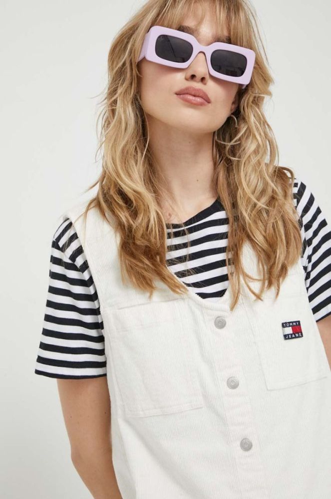 Вельветова сукня Tommy Jeans колір білий mini пряма фото 4