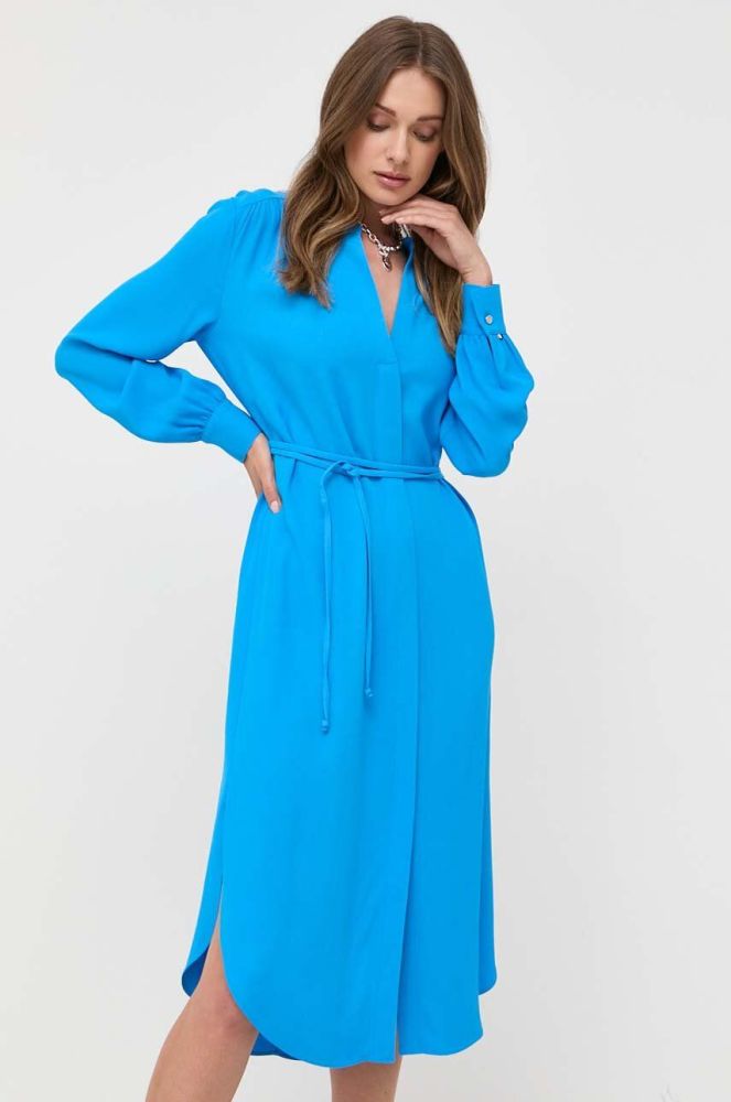 Сукня BOSS midi oversize колір блакитний