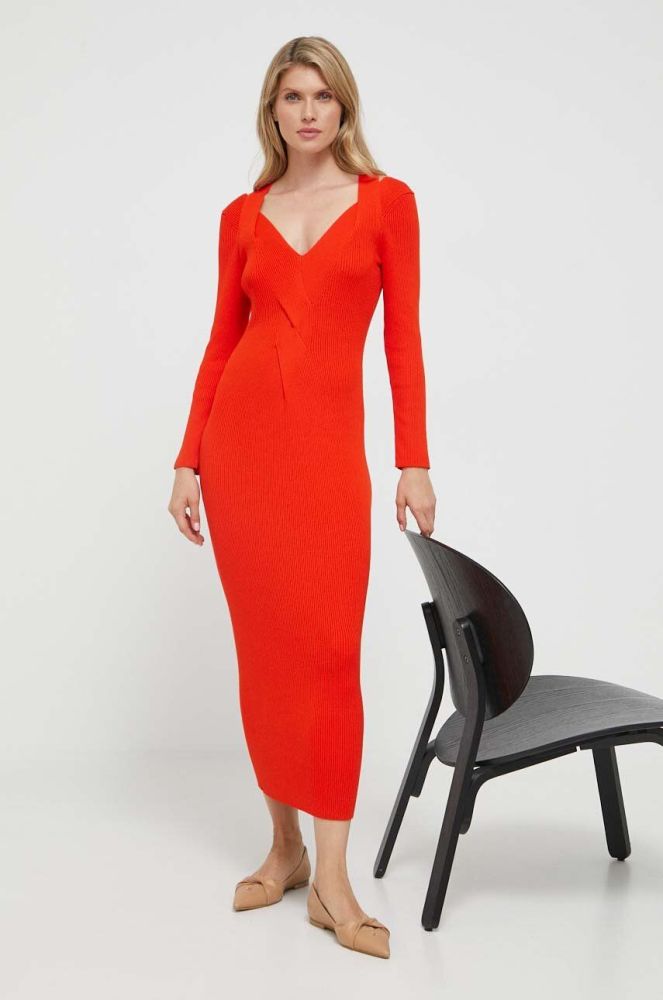 Сукня BOSS колір помаранчевий maxi облягаюча