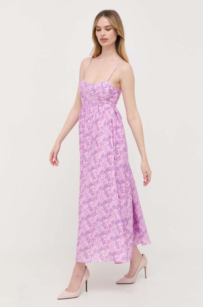 Сукня Bardot колір фіолетовий maxi розкльошена