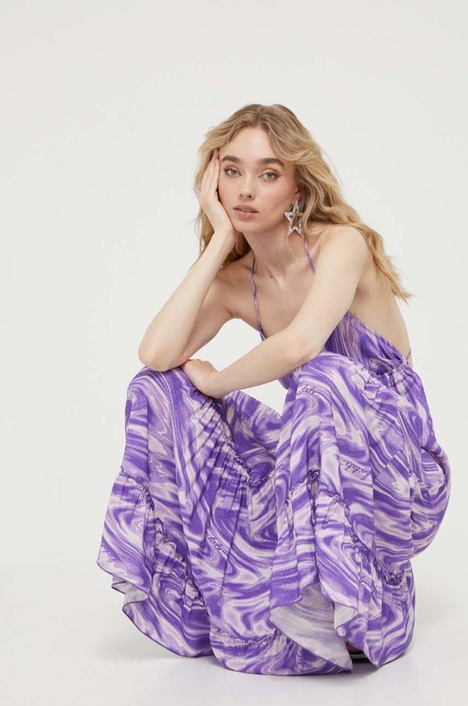 Сукня Rotate колір фіолетовий maxi розкльошена