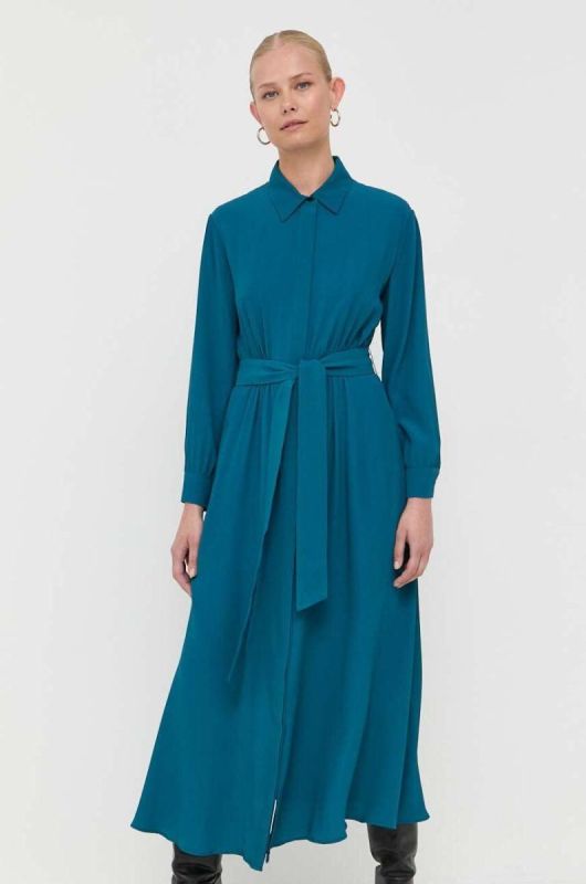 Сукня з домішкою шовку Weekend Max Mara колір бірюзовий midi розкльошена фото 2