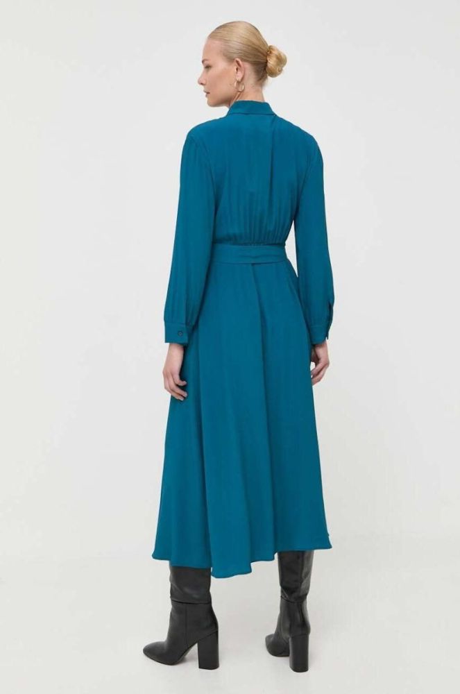Сукня з домішкою шовку Weekend Max Mara колір бірюзовий midi розкльошена фото 3