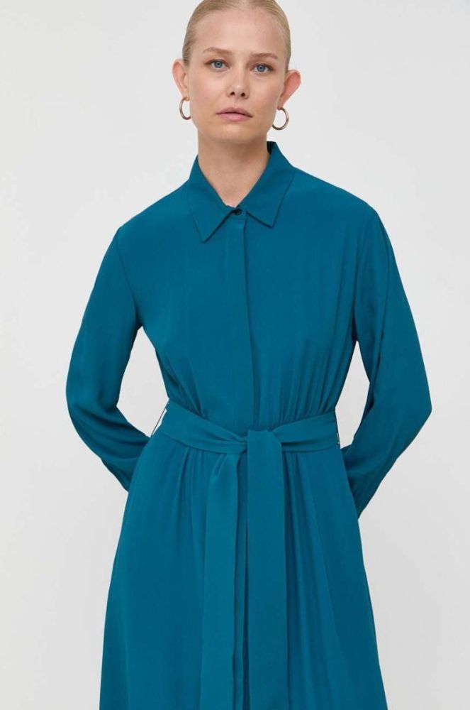 Сукня з домішкою шовку Weekend Max Mara колір бірюзовий midi розкльошена фото 4