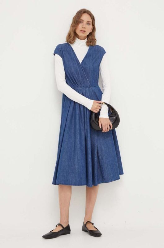 Джинсова сукня Weekend Max Mara колір синій midi розкльошена фото 2