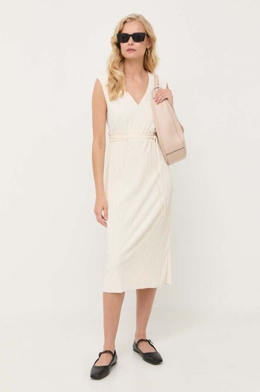 Сукня Max Mara Leisure колір бежевий midi розкльошена (3410304) фото 2