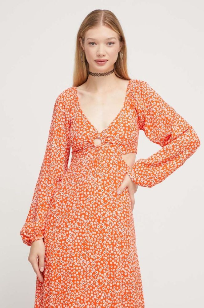 Сукня Billabong колір помаранчевий maxi розкльошена фото 4