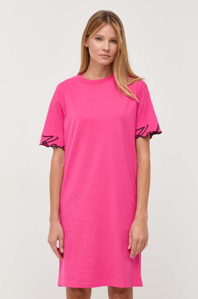 Бавовняна сукня Karl Lagerfeld колір рожевий mini пряма (3351907)