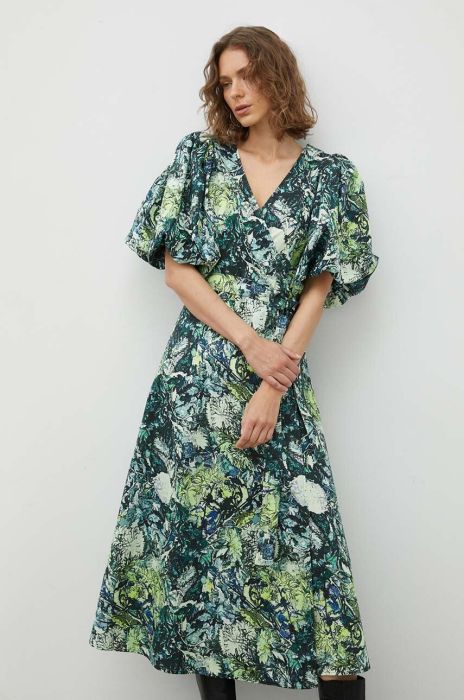 Бавовняна сукня Gestuz Cara midi розкльошена колір барвистий