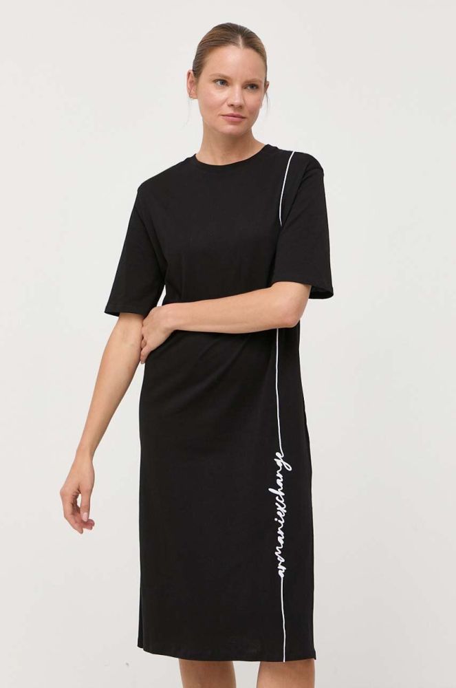 Бавовняна сукня Armani Exchange колір чорний midi пряма (3354414)
