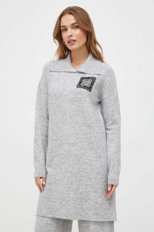 Сукня з домішкою вовни Liu Jo колір сірий mini oversize