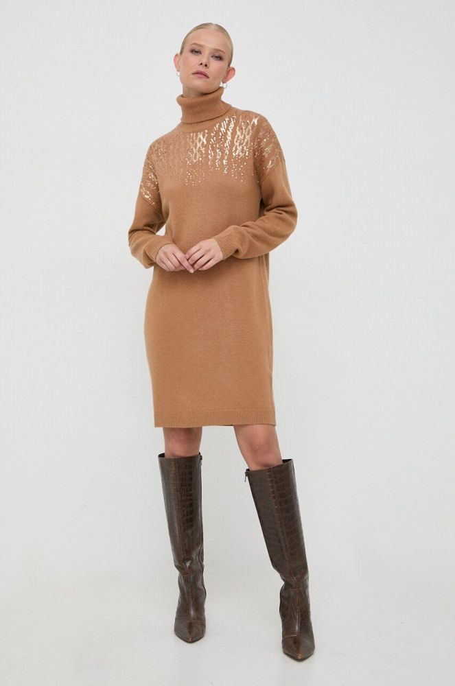 Сукня з домішкою вовни Liu Jo колір коричневий mini пряма (3582924)
