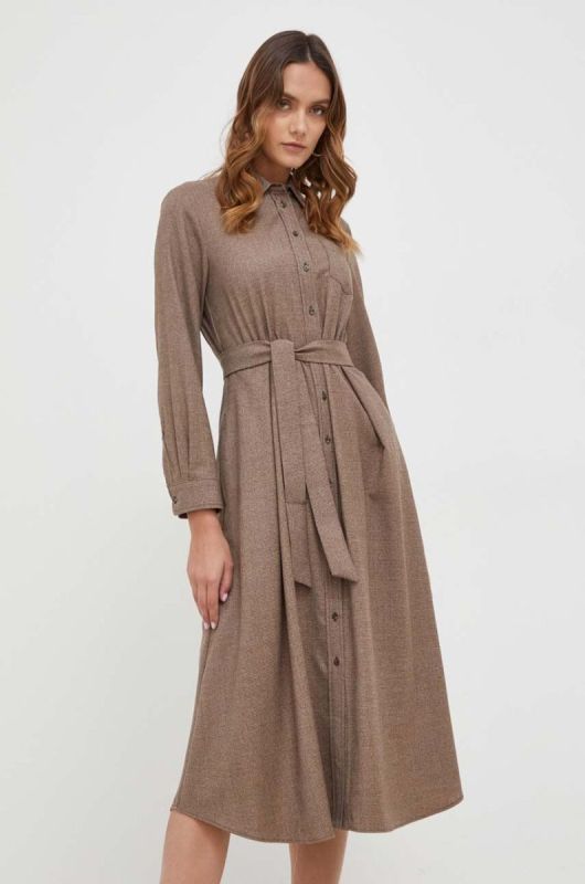 Вовняна сукня Weekend Max Mara колір коричневий midi розкльошена