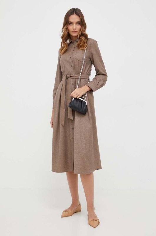 Вовняна сукня Weekend Max Mara колір коричневий midi розкльошена фото 2
