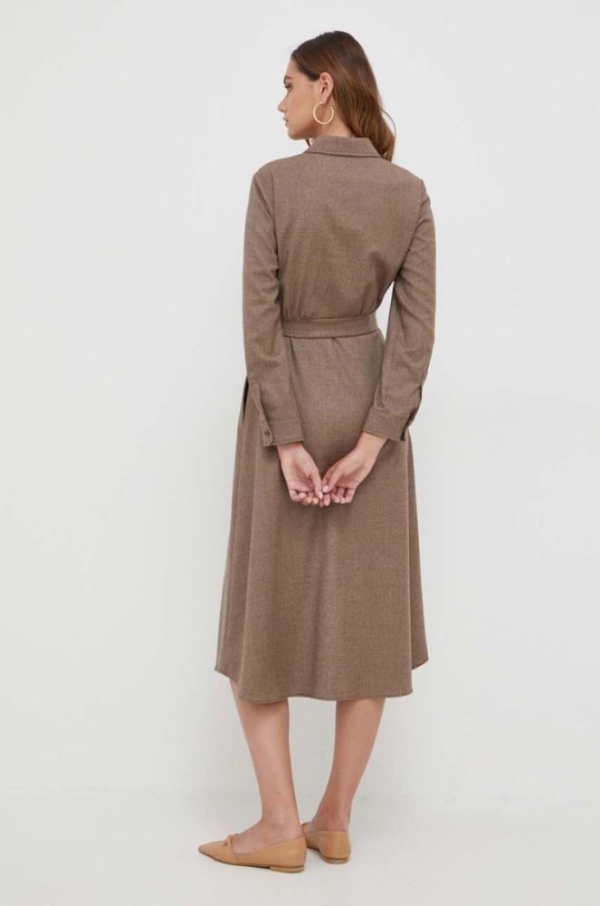 Вовняна сукня Weekend Max Mara колір коричневий midi розкльошена фото 3