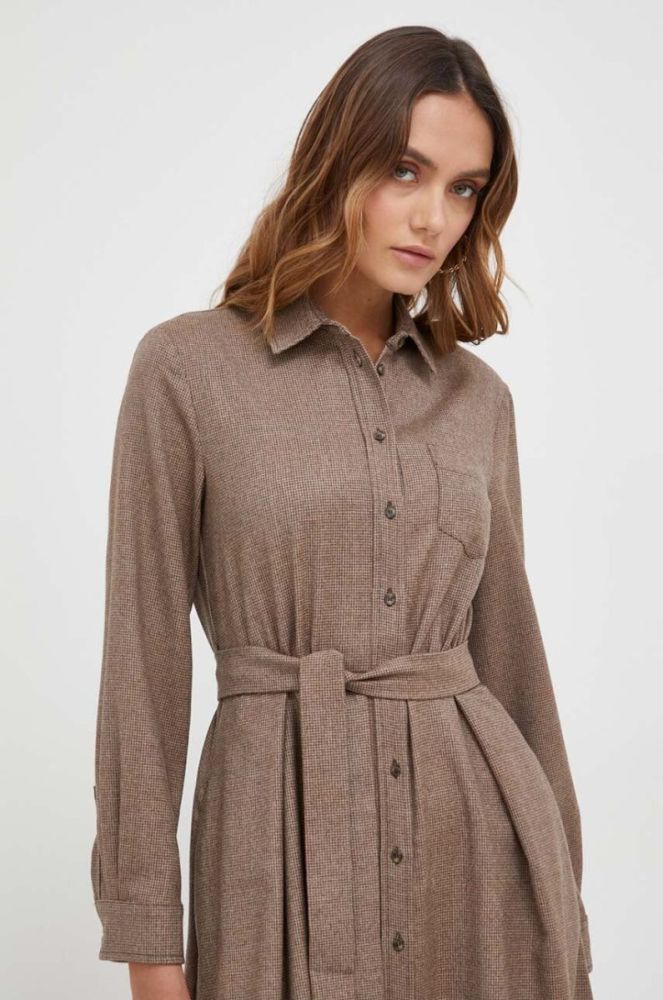 Вовняна сукня Weekend Max Mara колір коричневий midi розкльошена фото 4