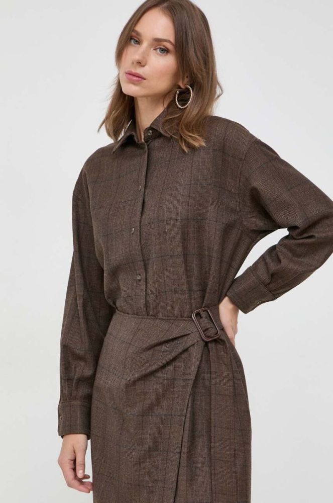 Вовняна сукня Weekend Max Mara колір коричневий mini розкльошена фото 4