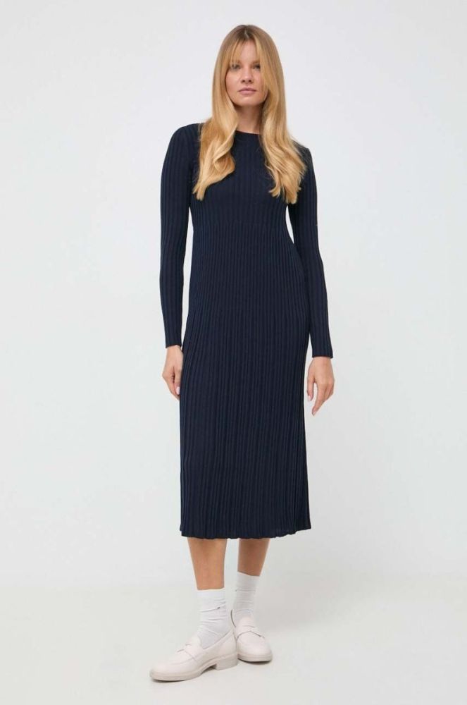 Вовняна сукня Weekend Max Mara колір синій midi облягаюча фото 2