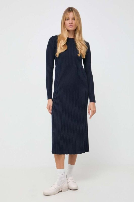 Вовняна сукня Weekend Max Mara колір синій midi облягаюча фото 2