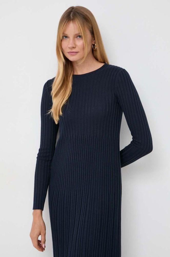 Вовняна сукня Weekend Max Mara колір синій midi облягаюча фото 4