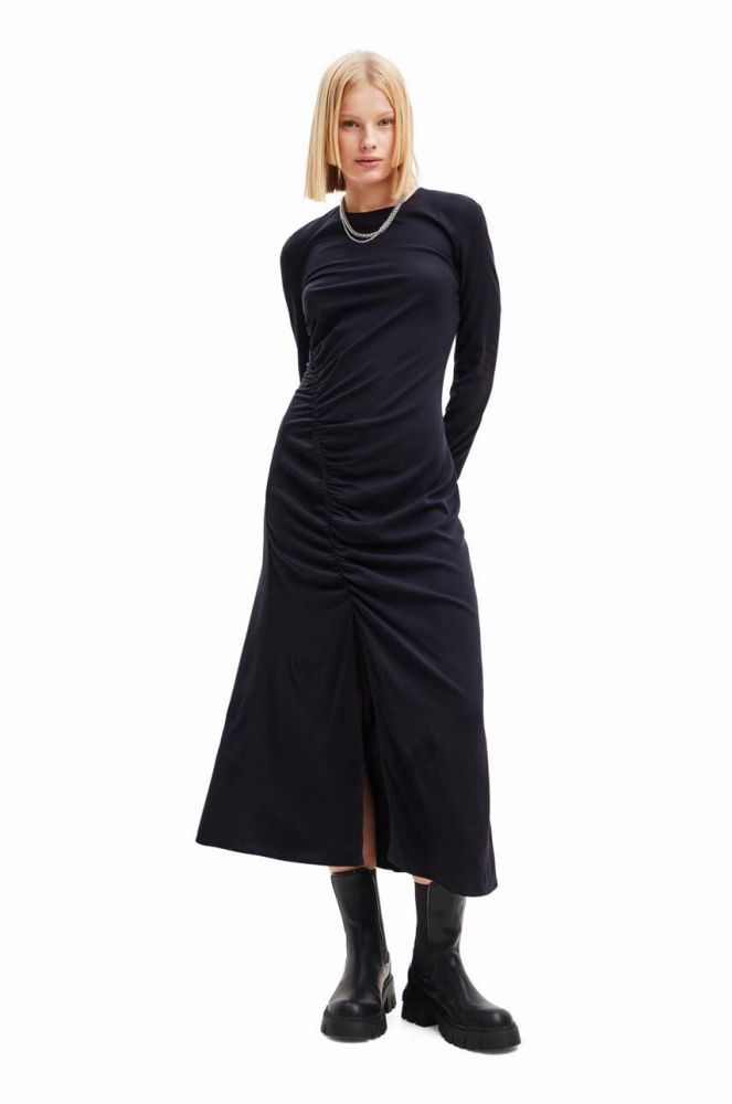 Сукня Desigual 23WWVWA0 WOMAN WOVEN DRESS LONG SLEEVE колір чорний midi облягаюча