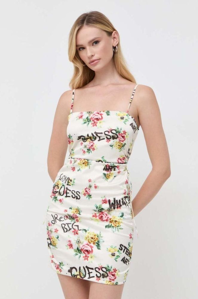 Сукня Guess Guess x Banksy колір бежевий mini облягаюча фото 2
