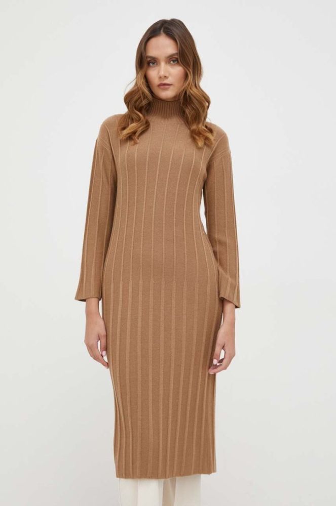 Вовняна сукня Max Mara Leisure колір коричневий mini пряма фото 2