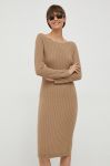 Вовняна сукня United Colors of Benetton колір коричневий midi облягаюча