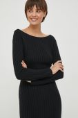 Вовняна сукня United Colors of Benetton колір чорний midi облягаюча