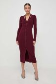 Сукня з домішкою вовни BOSS колір червоний midi облягаюча