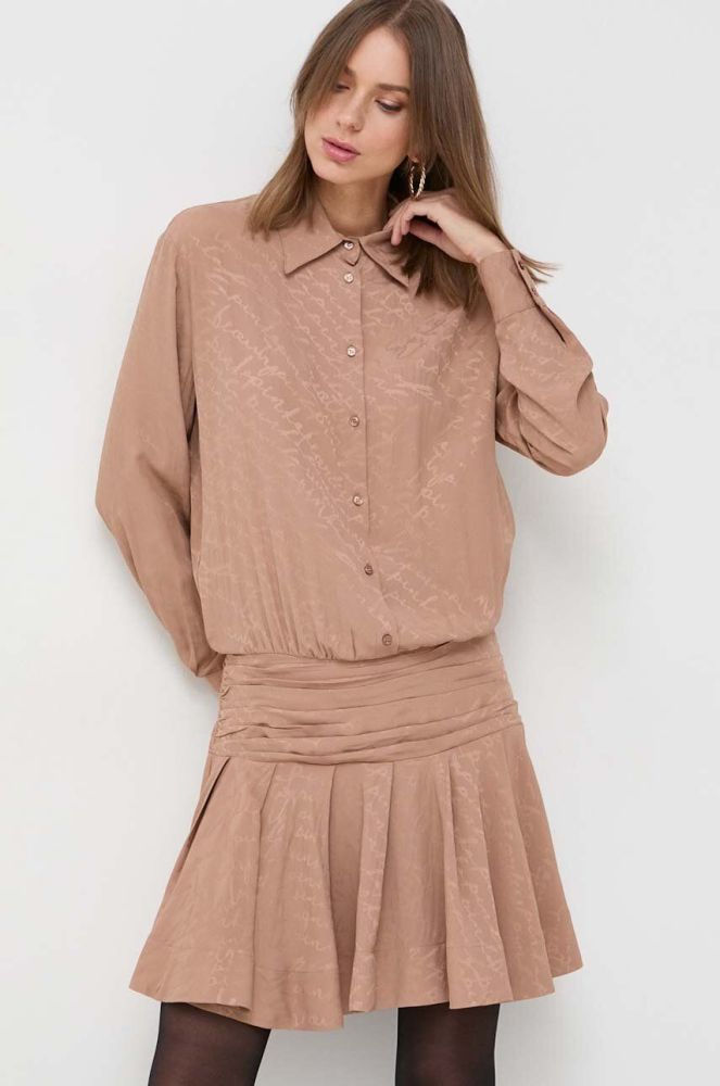 Сукня з домішкою шовку Pinko колір бежевий mini oversize