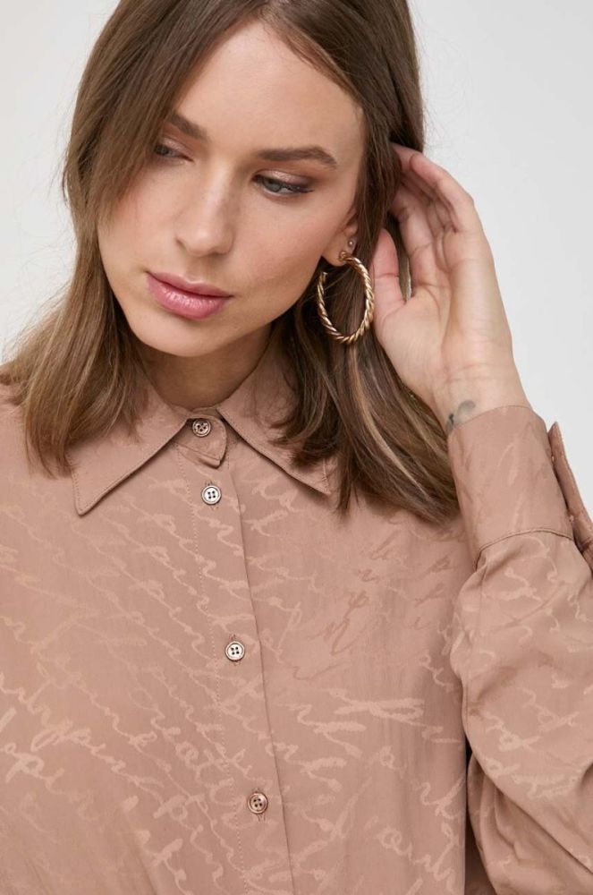 Сукня з домішкою шовку Pinko колір бежевий mini oversize фото 5