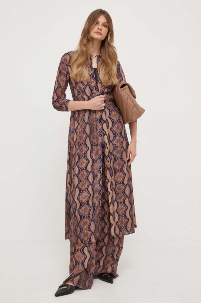 Сукня Pinko колір коричневий maxi розкльошена фото 3