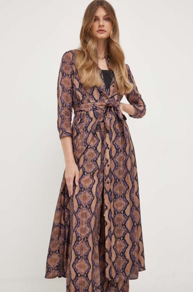 Сукня Pinko колір коричневий maxi розкльошена фото 4