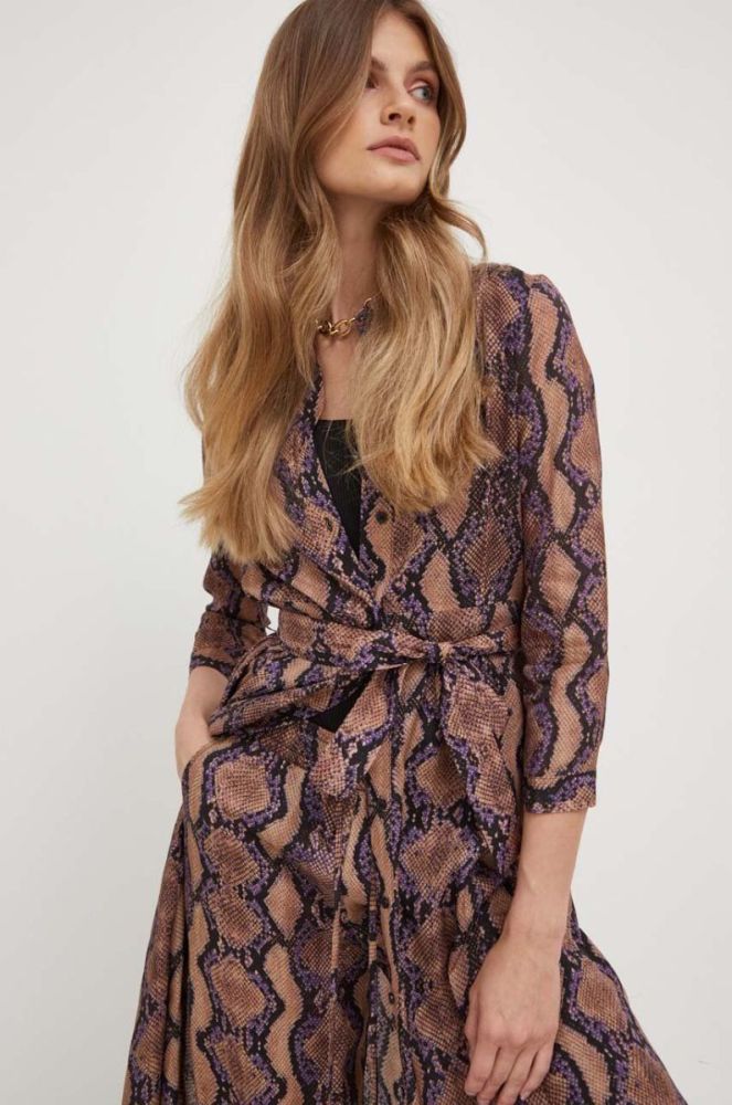 Сукня Pinko колір коричневий maxi розкльошена фото 5