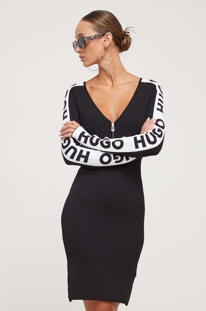 Сукня HUGO колір чорний mini облягаюча (3586204)