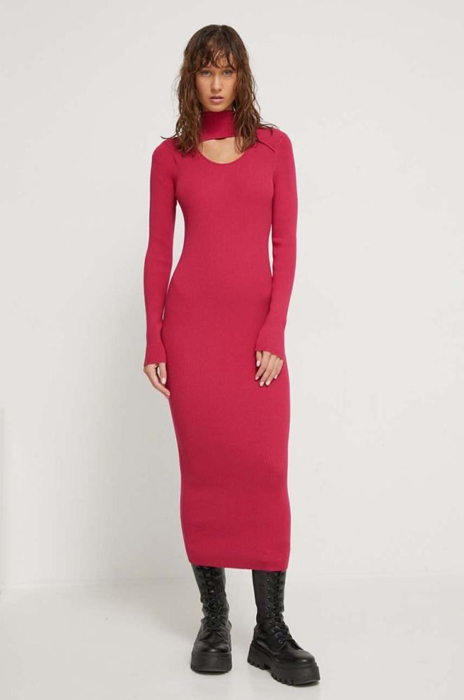 Сукня HUGO колір рожевий midi облягаюча (3642418)