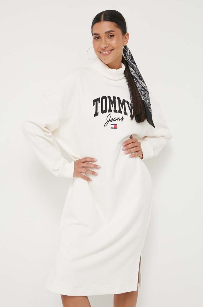 Бавовняна сукня Tommy Jeans колір бежевий mini oversize