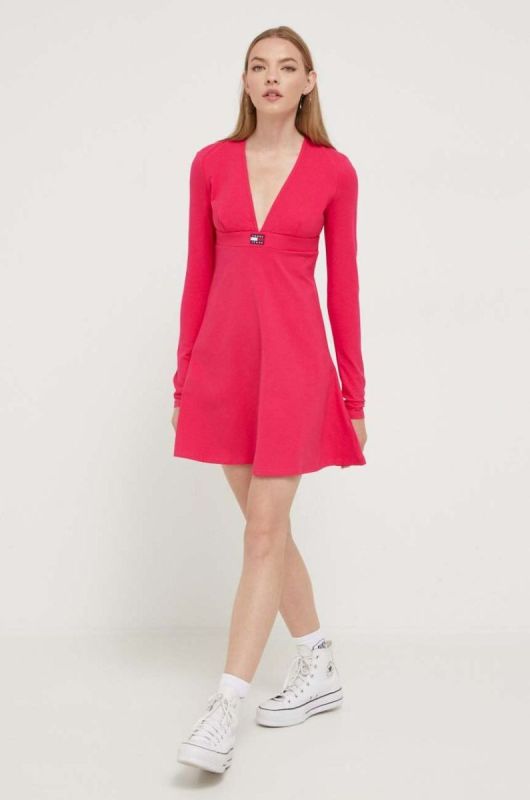 Сукня Tommy Jeans колір рожевий mini розкльошена (3512615) фото 2