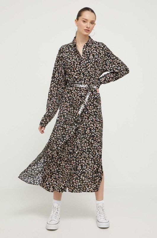 Сукня Tommy Jeans колір чорний maxi розкльошена фото 2