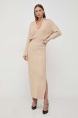 Сукня з домішкою вовни Patrizia Pepe колір бежевий maxi пряма