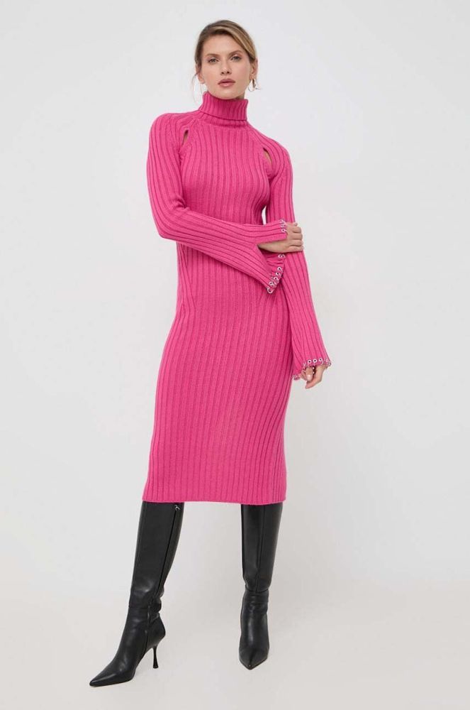 Вовняна сукня Patrizia Pepe колір рожевий midi облягаюча