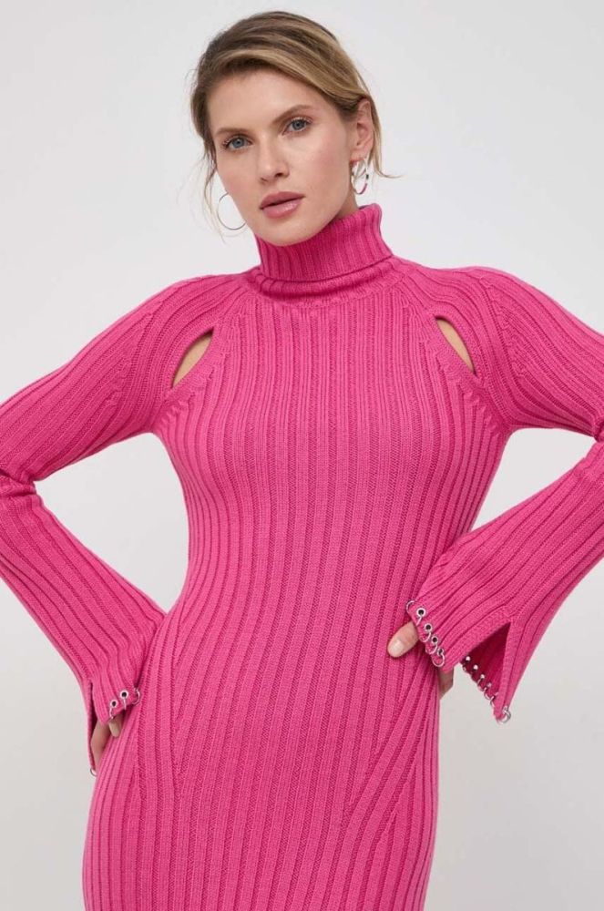 Вовняна сукня Patrizia Pepe колір рожевий midi облягаюча фото 5