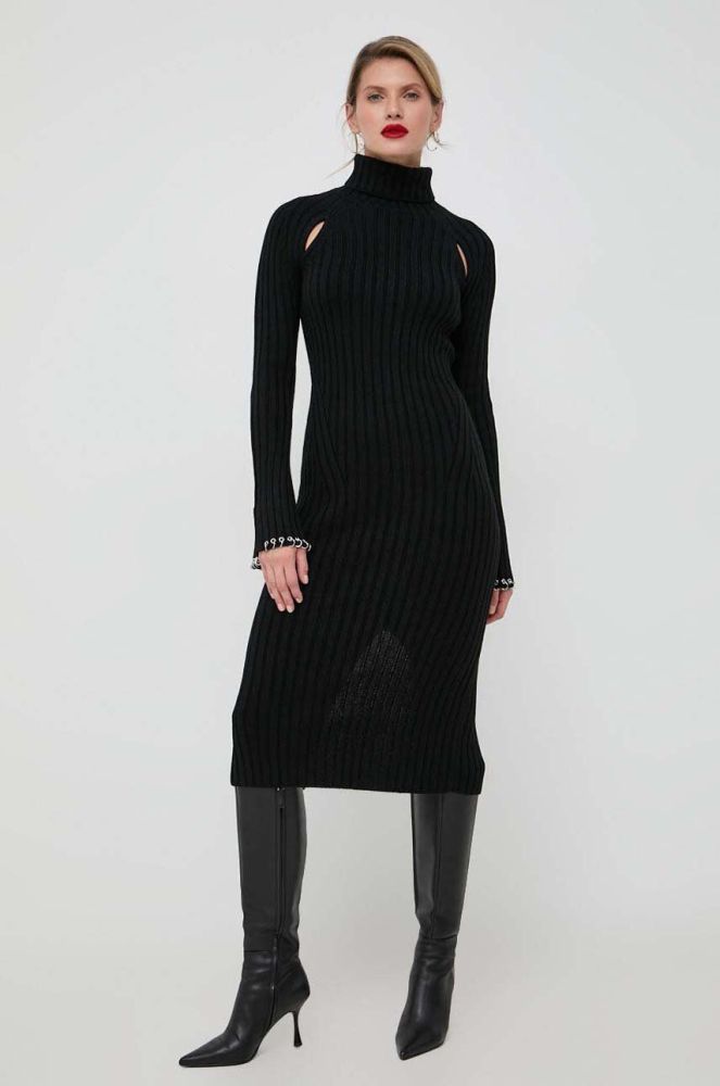 Вовняна сукня Patrizia Pepe колір чорний midi облягаюча