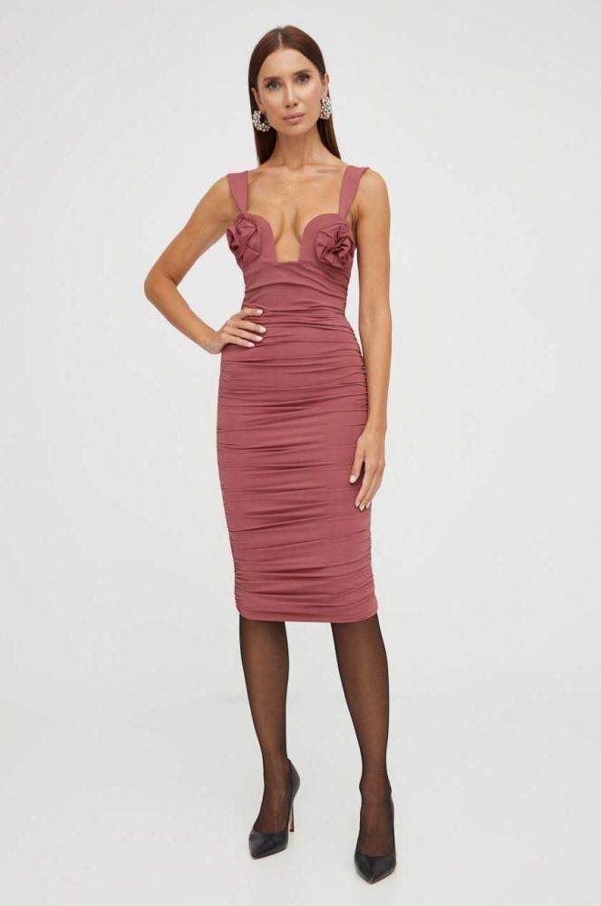 Сукня Bardot колір бордовий mini облягаюча (3568488)