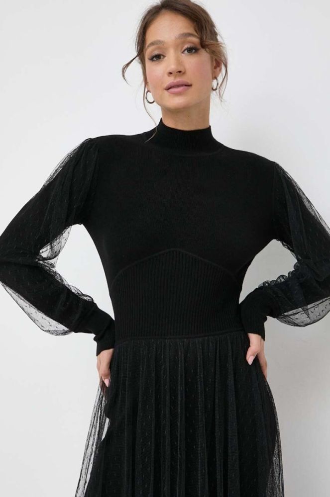Сукня з домішкою вовни Twinset колір чорний maxi розкльошена фото 4
