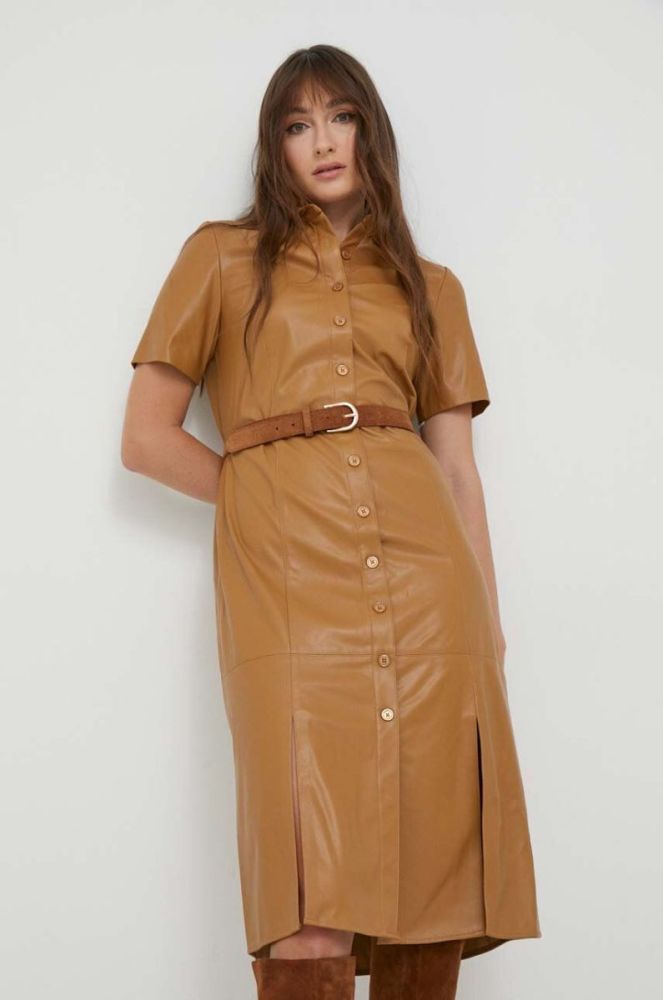 Сукня Dkny колір коричневий midi пряма фото 3