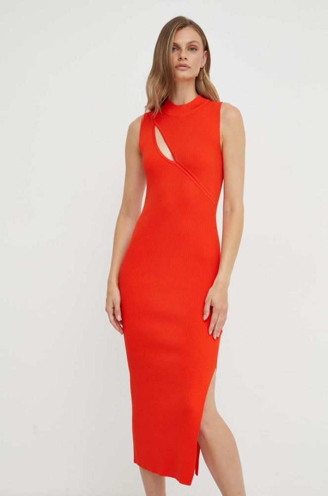 Сукня Morgan колір помаранчевий midi облягаюча