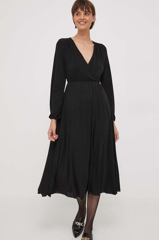 Сукня Artigli колір чорний midi розкльошена (3676517)